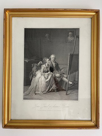Gerahmter Druck von Jens Juel und seiner Frau an der Staffelei, Mitte des 19. 
Jahrhunderts. Französischer Druck von Chardon ainé et Aze