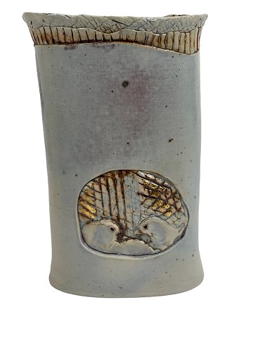 Gerda Østergaard - Beautiful, Danish ceramic vase with a motif of birds in a 
nest.