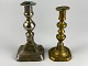 Pair of antique English candlesticks of metal from the late 1800s. Lots of 
charm, patina and imbalances