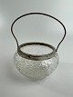 19th century sugar bowl / candy bowl in clear 
glass with metal mounting.