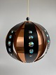 Ceiling lamp / pendant by Wener Schou for 
Coronell, Danish design from the middle of the 
20th century in copper and black metal with prisms