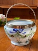 Antique sugar bowl / candy bowl in opal glass with 
painted motif of flowers and flower vine with bow